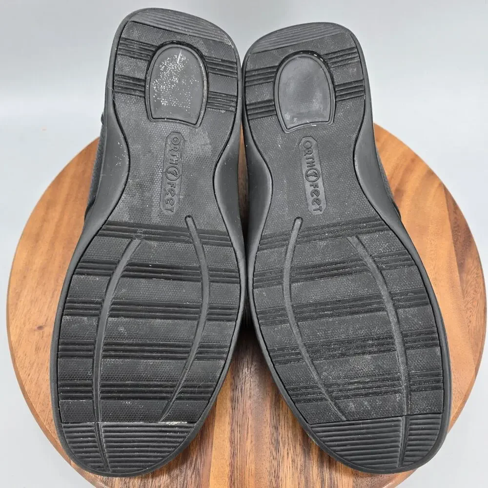 Orthofeet Shoes Mens 11 2E Wide Black Leather Comfort Orthopedic Walking Sneaker